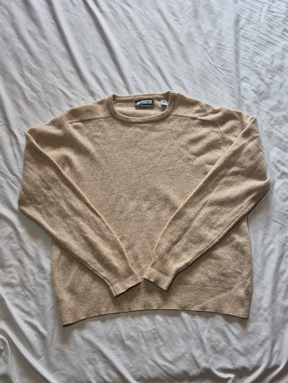 Vintage Classic Crewneck Sweater in Light Beige 100% Lambs Wool Size XL